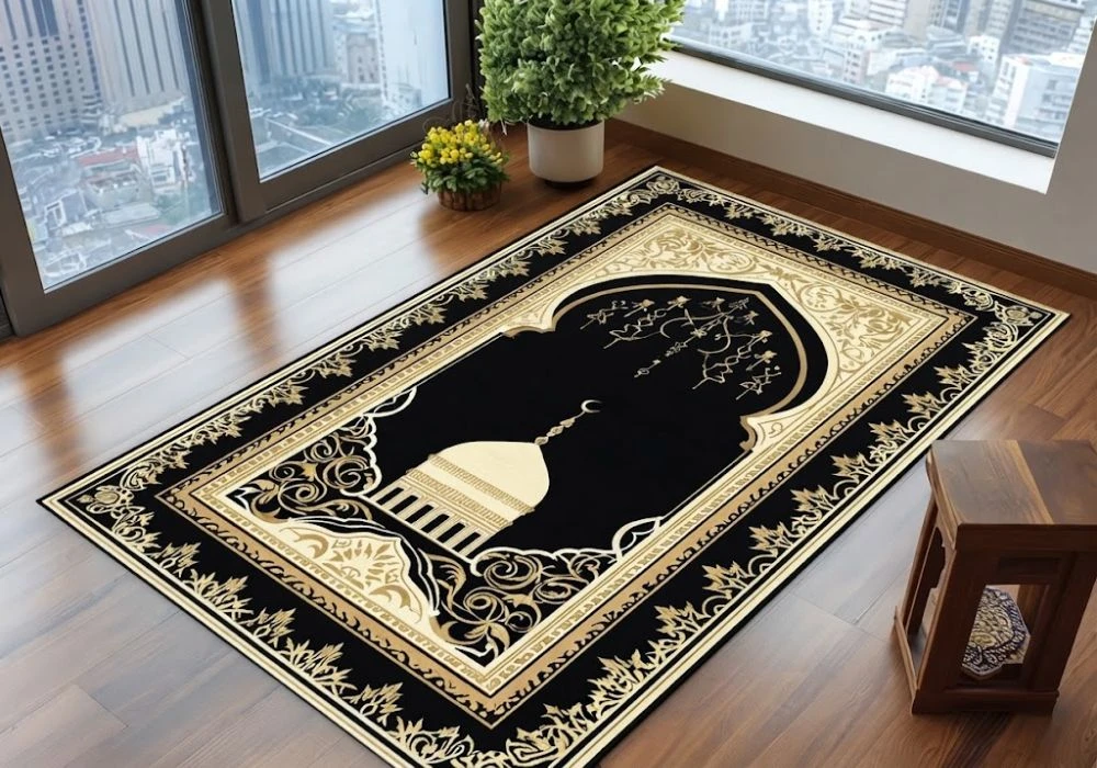 Black And Gold Dome Prayer Mat