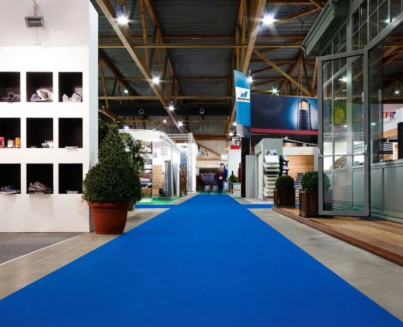 Blue exhibition carpet runner in store