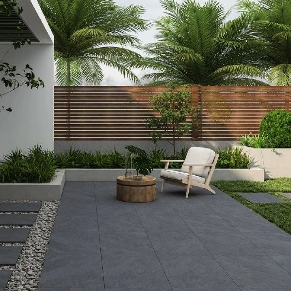 Charcoal outdoor porcelain tiles for garden patio