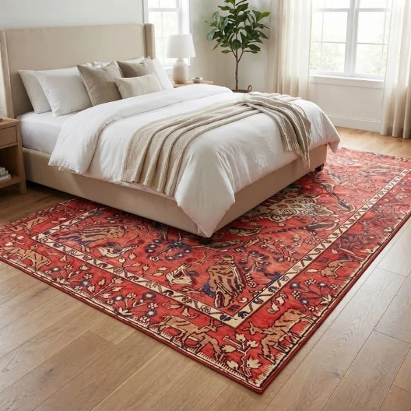 Red Persian carpet in bedroom