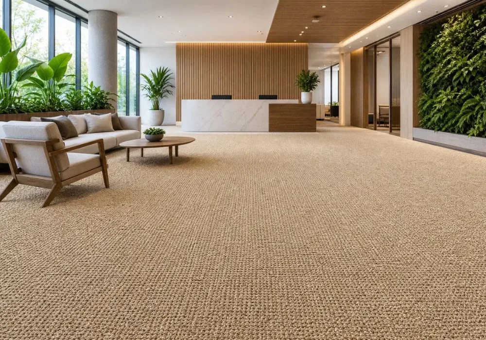 Commercial office interior with sisal carpet flooring