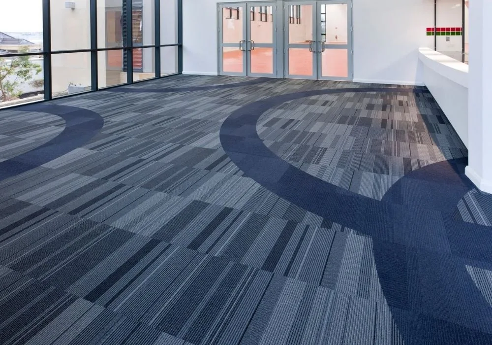Commercial blue curved pattern carpet tiles Dubai