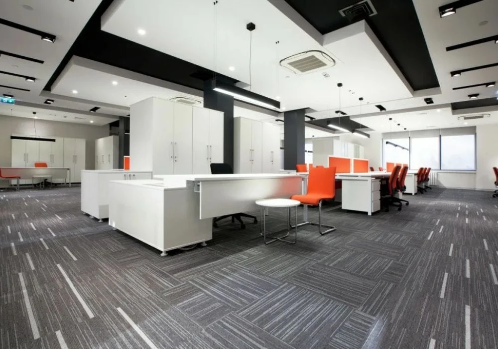 Grey striped linear design office carpet in Dubai