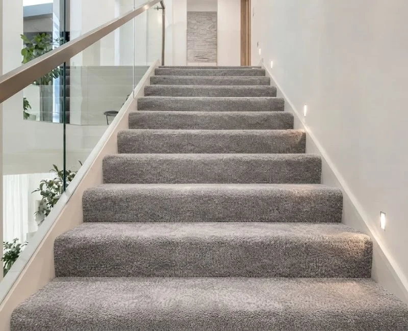 Soft grey plush stair carpet in Dubai