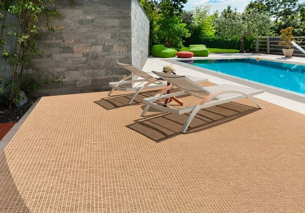 Brown outdoor carpet near swimming pool