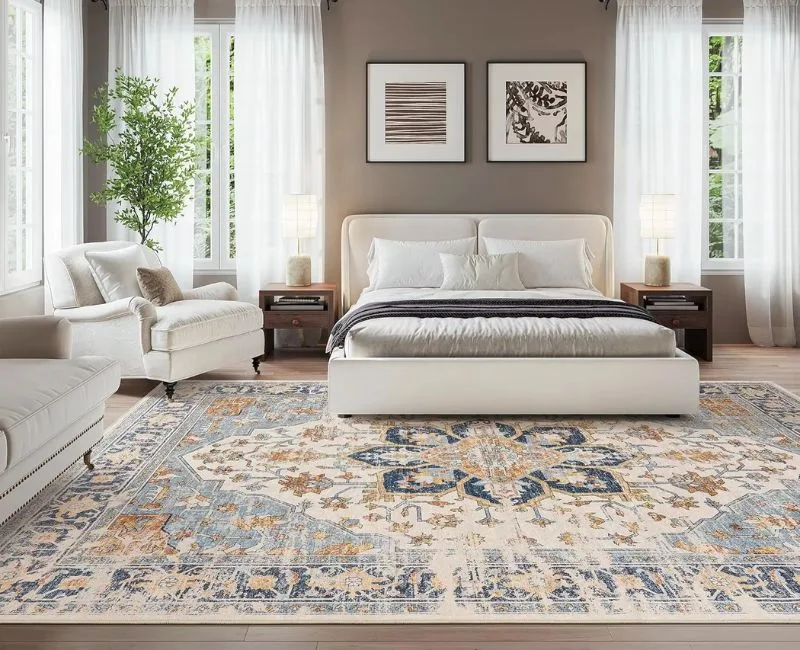 Blue and gold vintage Persian carpet Dubai