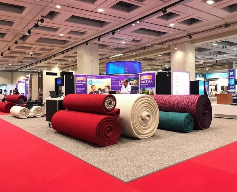 Exhibition carpet rolls stored in hall