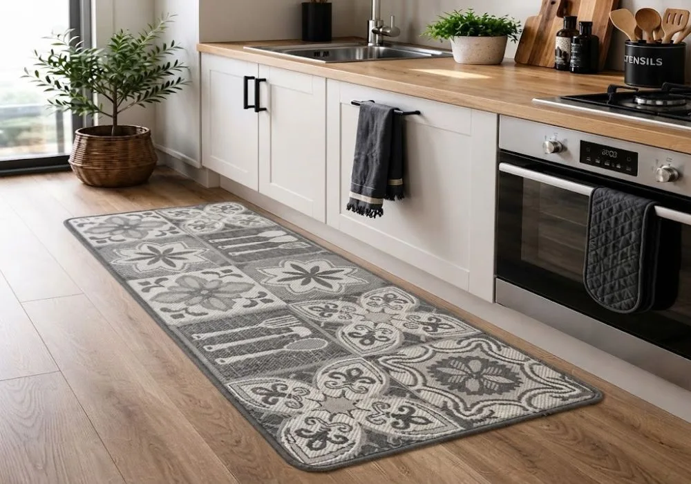 Grey floral pattern kitchen runner mat Dubai