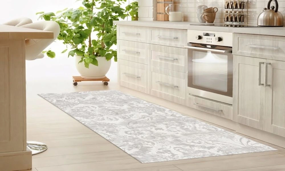 Elegant grey patterned kitchen runner Dubai