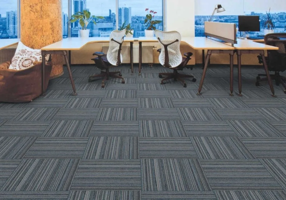 Grey striped modular carpet tiles corporate office