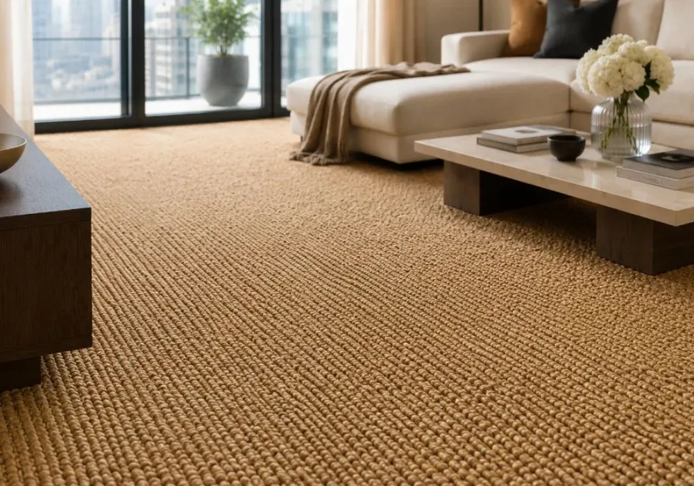 Modern living room with sisal carpet flooring