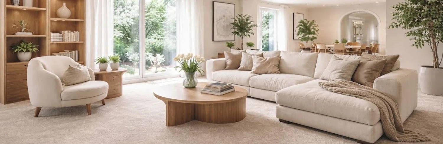 Cream Living Room Wall Carpeting Ideas