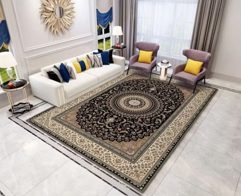 Black and beige medallion Persian carpet Dubai