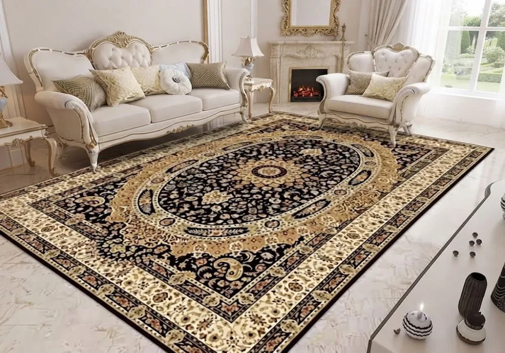 Black and gold luxury Persian carpet lounge