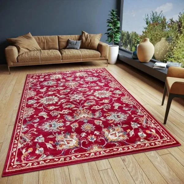 Red floral Persian carpet in modern room