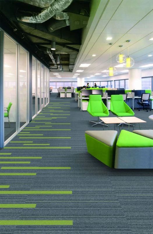 Blue office carpet with green accent stripes Dubai