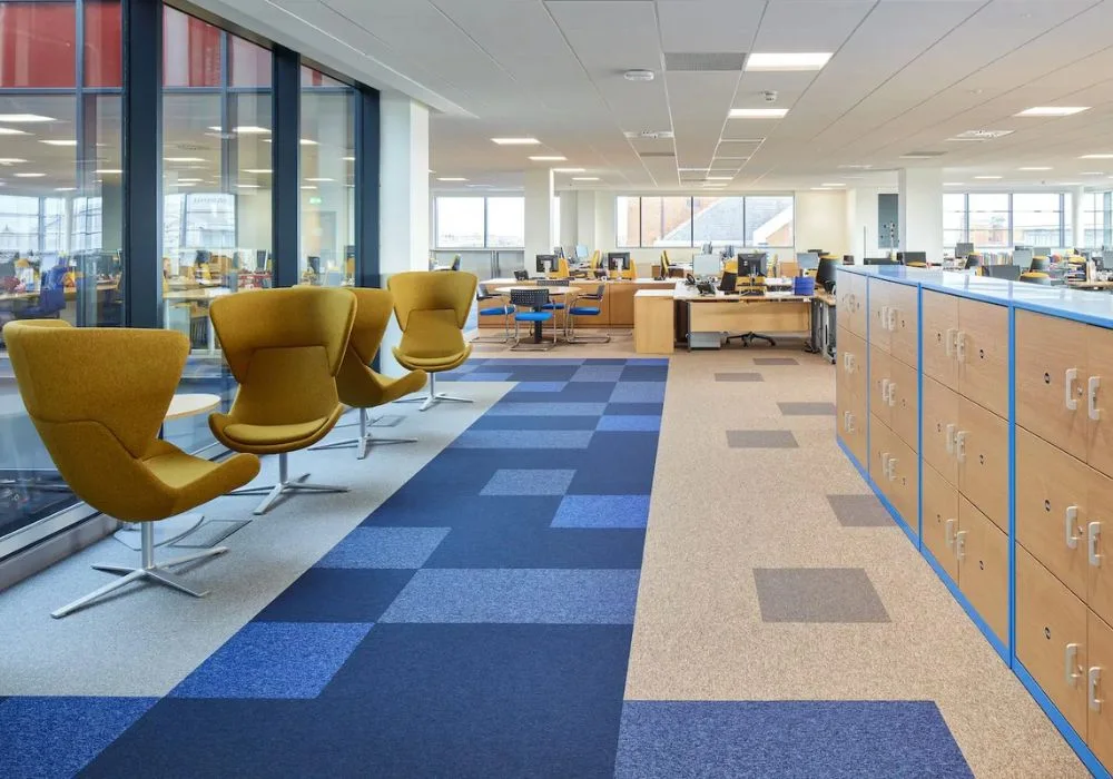 Blue square tile pattern office carpet in Dubai