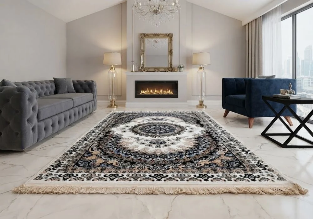 Grey and white Persian carpet modern interior