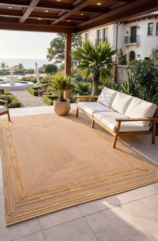 Natural jute border outdoor patio rug