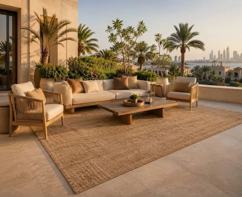 Natural jute style outdoor carpet terrace