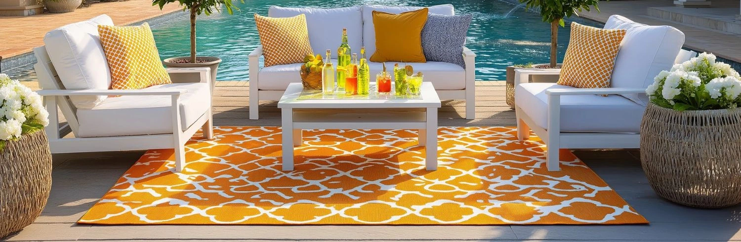 Orange and white geometric outdoor carpet pool