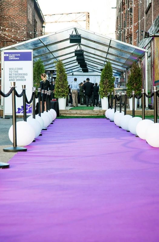 Purple carpet walkway for outdoor event
