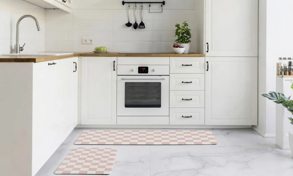 Pink checkered kitchen floor mat Dubai