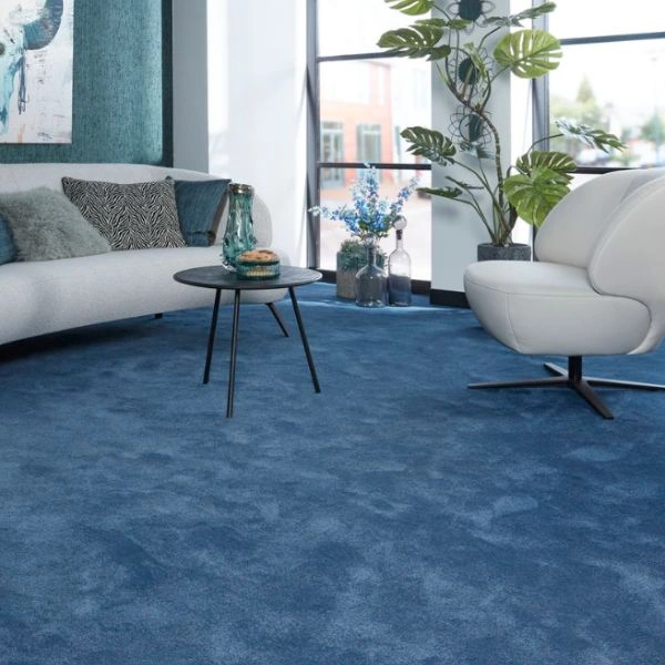 Royal blue wool carpet in Dubai lounge