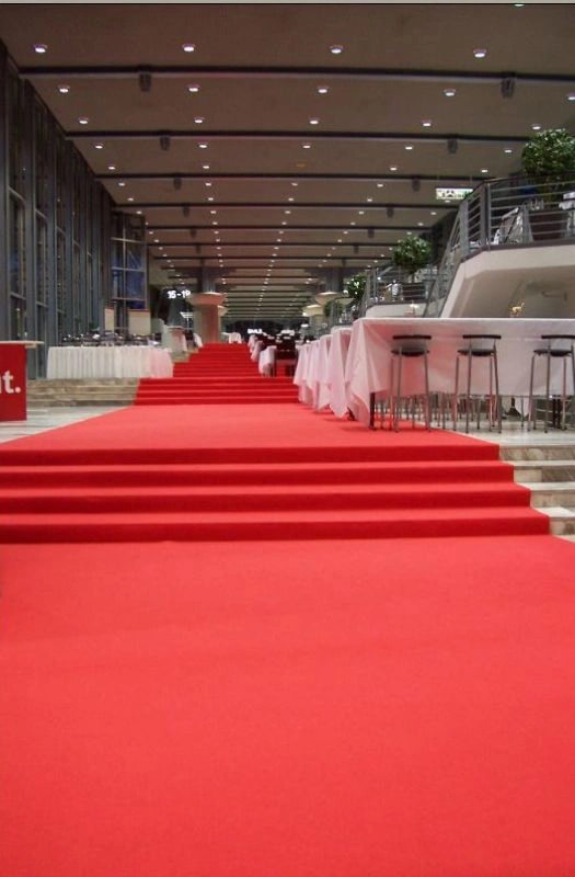 Red carpet runner on exhibition stairs