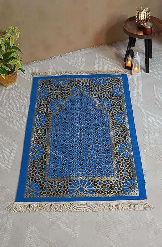 Blue Geometric Patterned Prayer Mat