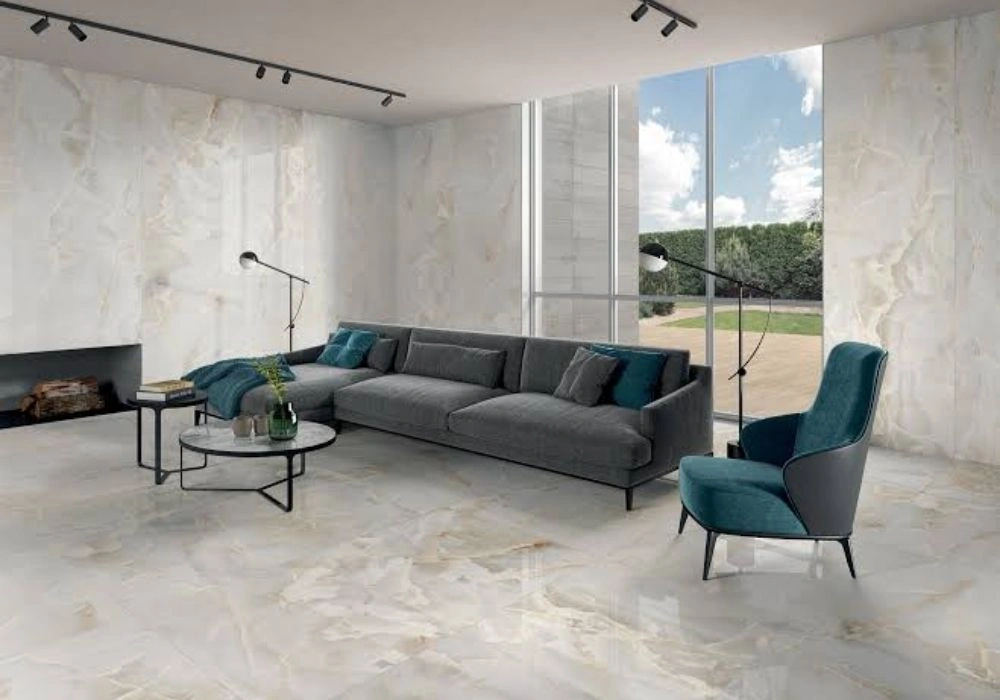 Soft white porcelain tiles for living room