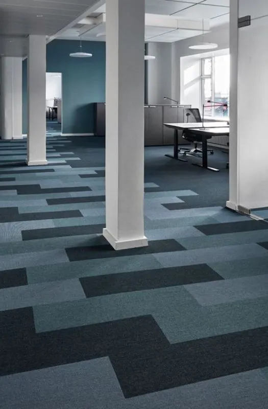 Blue geometric block pattern office carpet in Dubai