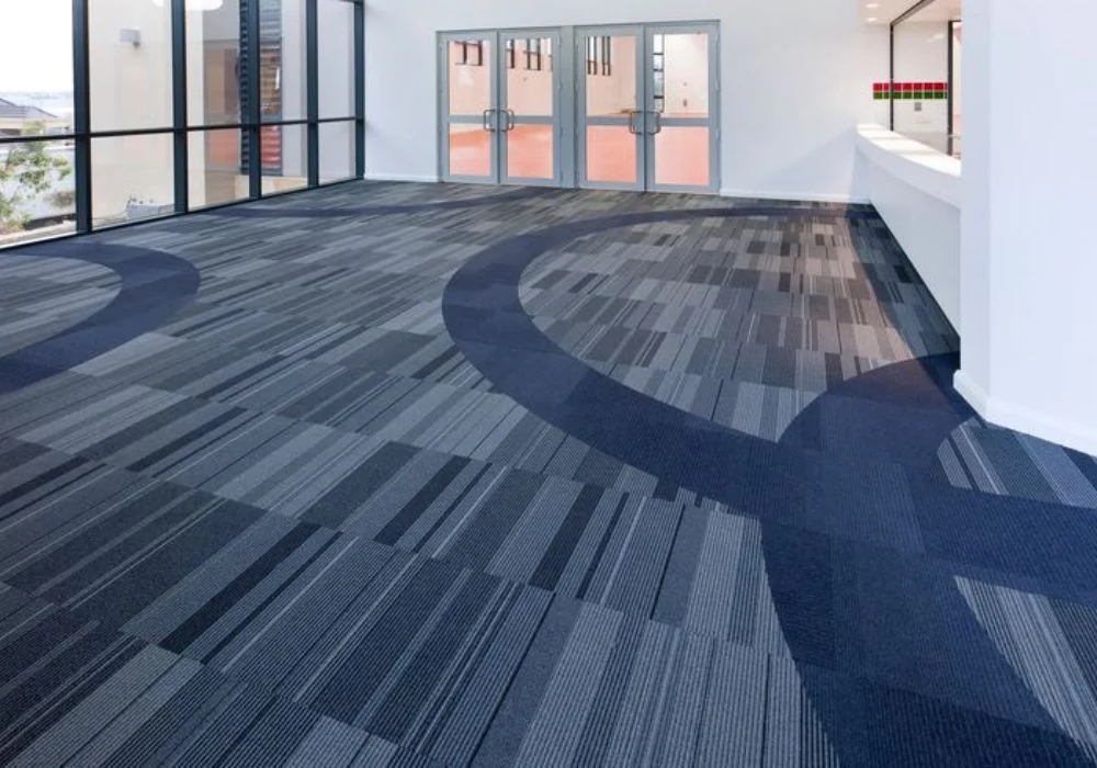 Blue geometric curved design office carpet in Dubai
