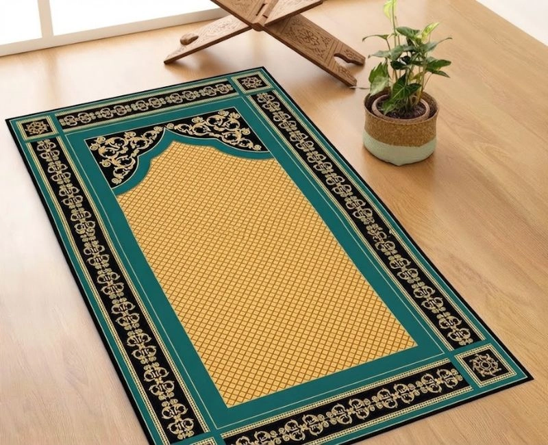 Elegant Teal And Gold Prayer Mat