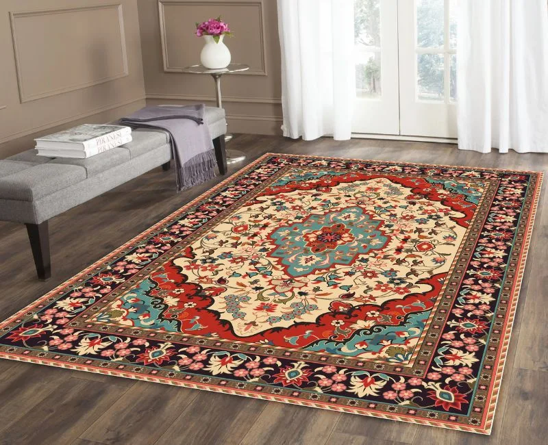 Red and teal floral Persian carpet Dubai