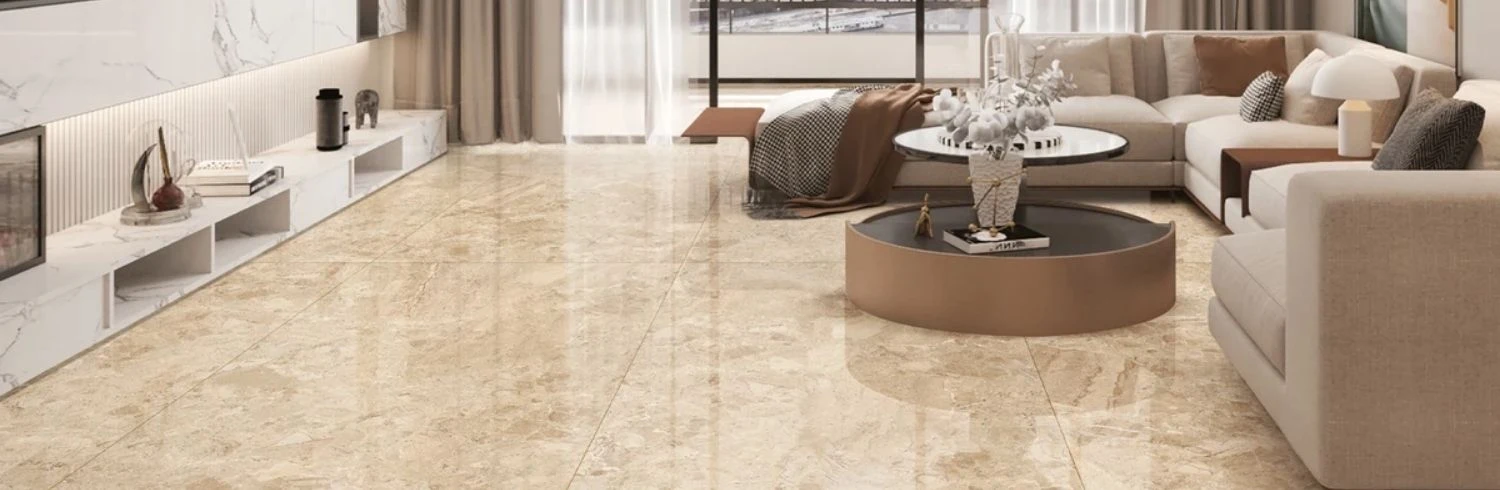Warm beige porcelain tiles for living room