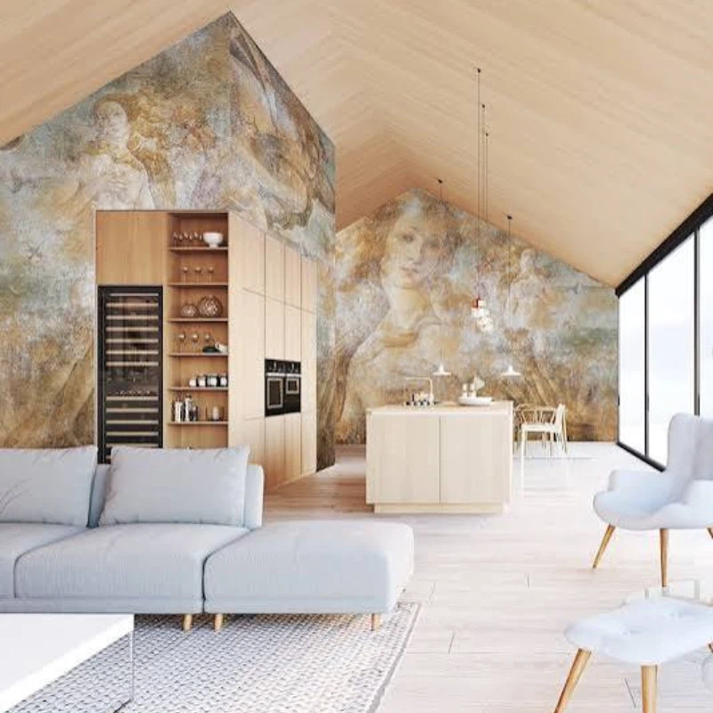 Living room wallpaper installation in the UAE